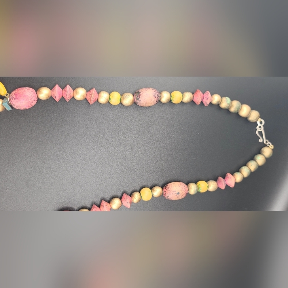 Wooden Colored Necklace Beaded  Retro Hippie Boho - Picture 6 of 7